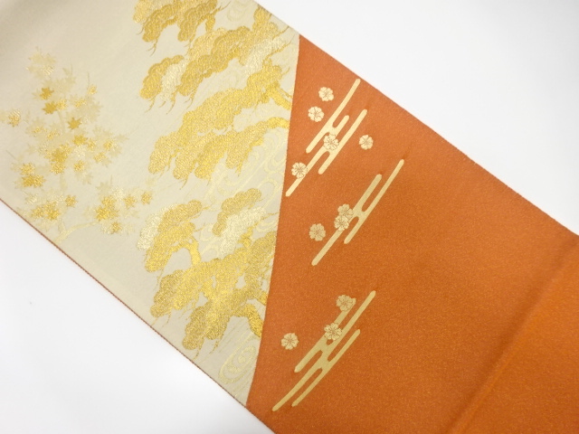 JAPANESE KIMONO / ANTIQUE FUKURO OBI / SILK / TSUZURE / WOVEN SAKURA